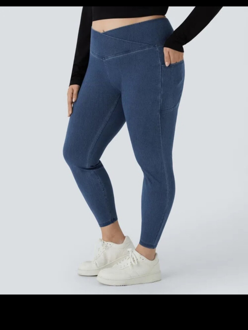 Halara Flex Denim Crossover Pocket Washed Denim Work Plus Size Leggings NWT